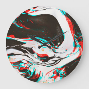 Marbled Ink: Distorted Glitch Texture. Large Clock