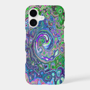 Marbled Lime Green and Purple Abstract Retro Swirl
