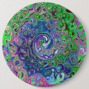 Marbled Lime Green and Purple Abstract Retro Swirl 6 Cm Round Badge
