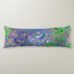 Marbled Lime Green and Purple Abstract Retro Swirl Body Cushion