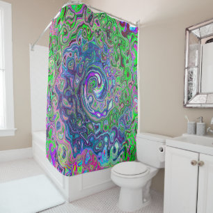 Marbled Lime Green and Purple Abstract Retro Swirl Shower Curtain