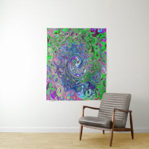 Marbled Lime Green and Purple Abstract Retro Swirl Tapestry