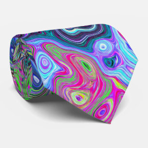 Marbled Lime Green and Purple Abstract Retro Swirl Tie