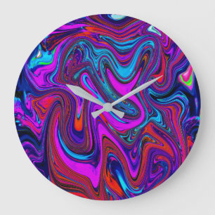 Marbled Magenta, Blue and Red Abstract Art Large Clock