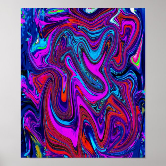 Marbled Magenta, Blue and Red Abstract Art Poster (Front)