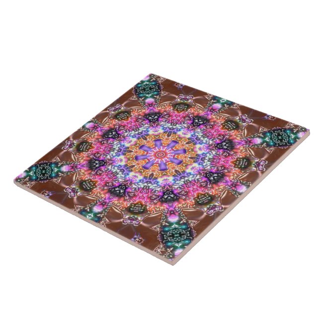 marbled mandala in relief colourful flower artisti tile (Side)