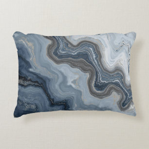 Marbled Navy Blue Light Dusty Blue Abstract Design Decorative Cushion
