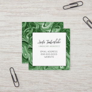 Marbled Paint PERSONALIZED Chic Green Black White Square Business Card