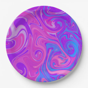 Marbled Paint Swirl Pink Purple Colourful Art Fun Paper Plate
