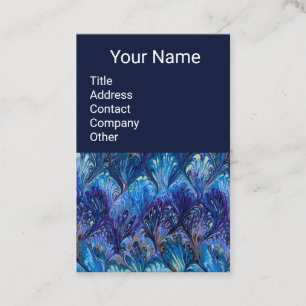 MARBLED PAPER,ABSTRACT BLUE PEACOCK PATTERN,SWIRLS BUSINESS CARD
