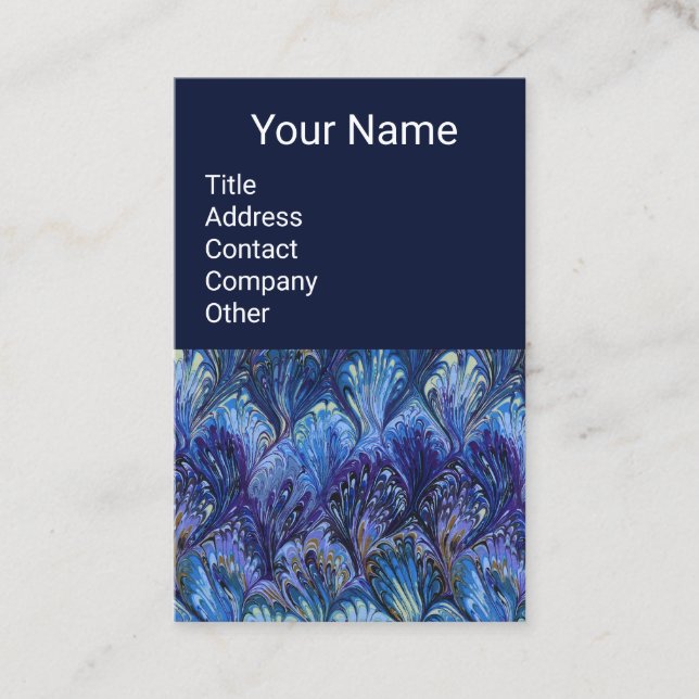 MARBLED PAPER,ABSTRACT BLUE PEACOCK PATTERN,SWIRLS BUSINESS CARD (Front)