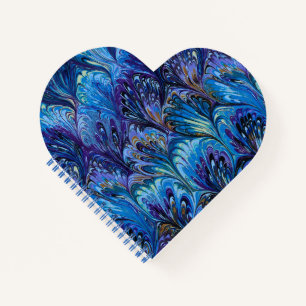 MARBLED PAPER,ABSTRACT BLUE PEACOCK PATTERN,SWIRLS NOTEBOOK
