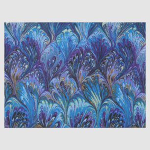 MARBLED PAPER,ABSTRACT BLUE PEACOCK PATTERN,SWIRLS TISSUE PAPER