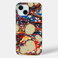 MARBLED PAPER,ABSTRACT BLUE ,SWIRLS,WHITE CIRCLES