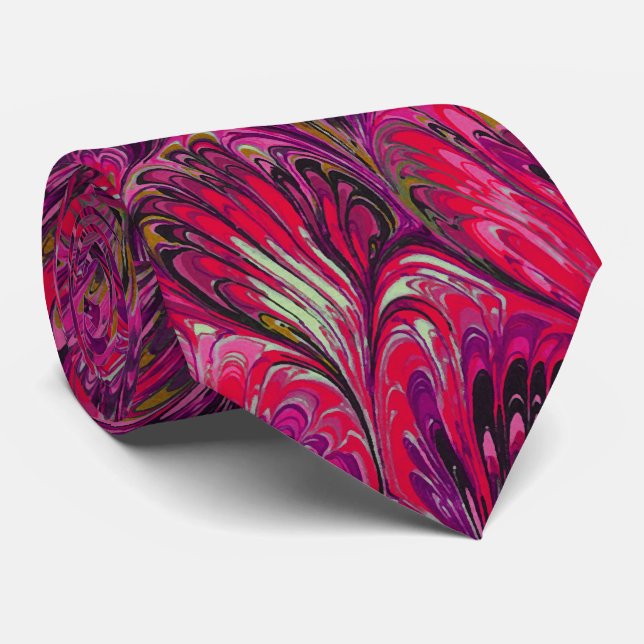 MARBLED PAPER,ABSTRACT PINK PEACOCK PATTERN,SWIRLS TIE (Rolled)