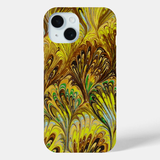 MARBLED PAPER,ABSTRACT YELLOW PEACOCK PATTERN Case-Mate iPhone CASE (Back)