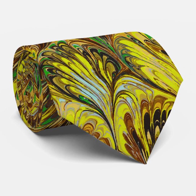 MARBLED PAPER,ABSTRACT YELLOW PEACOCK PATTERN TIE (Rolled)