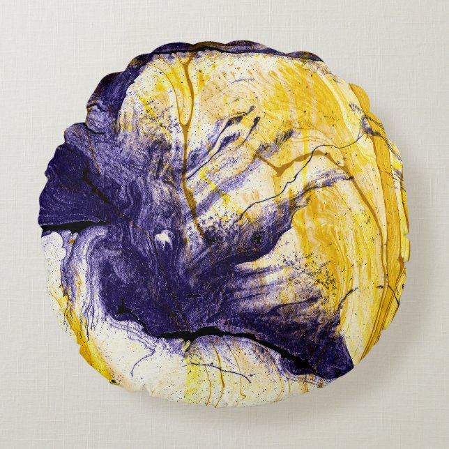 Marbled Paper: Bright Acrylic Art Round Cushion (Front)