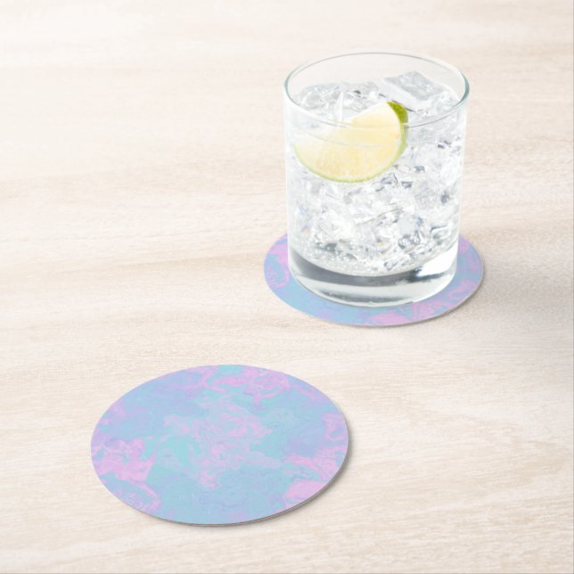 Marbled Pastel Round Paper Coaster (Insitu)