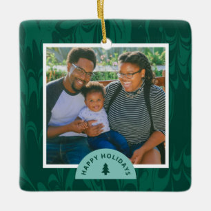 Marbled Pines Christmas Holiday Photo Ceramic Ornament