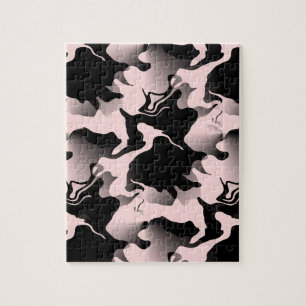 Marbled Pink and Black Splotches Abstract Jigsaw Puzzle
