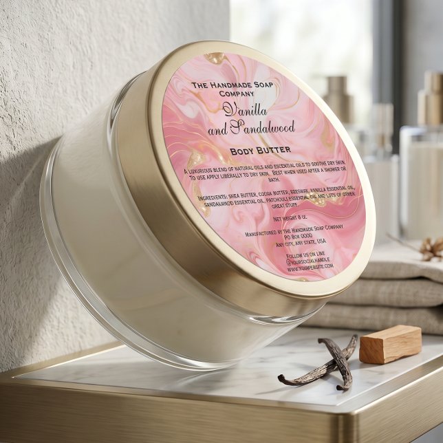 Marbled Pink and Gold Cosmetics Jar Label (Creator Uploaded)