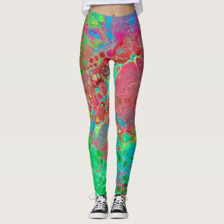 Marbled Pink Green Abstract Artistic Leggings