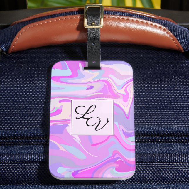 Marbled Pink Purple Turquoise Luggage Tag (Front Insitu 2)