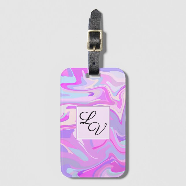 Marbled Pink Purple Turquoise Luggage Tag (Front Vertical)
