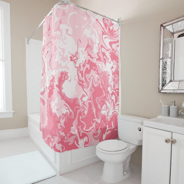 Marbled Pink Shower Curtain (In Situ)