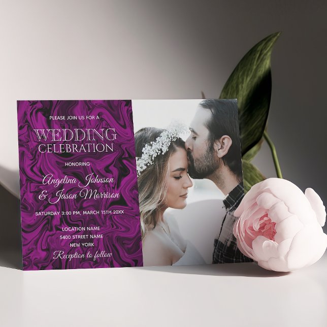 Marbled Purple Photo Wedding Invitation (Creator Uploaded)
