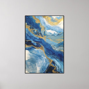 Marbled Radiance: Blue & Gold Abstract Wall Art