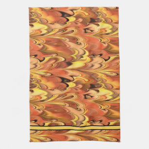 Marbled Rainbow Swirled Rust & Gold Tea Towel