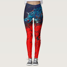 Marbled Red White and Blue Abstract Leggings