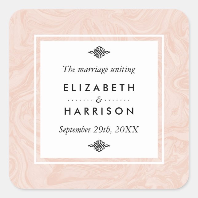 Marbled Rose Elegant Vintage Wedding Favor Square Sticker (Front)