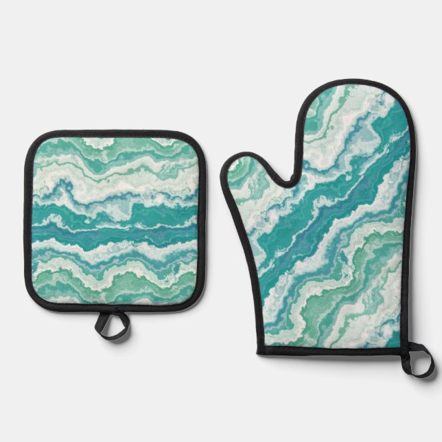 marbled sea foam : oven mitt & pot holder set (Front)