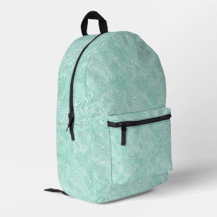 Marbled Silk Moire Pattern in Cool Green Printed Backpack