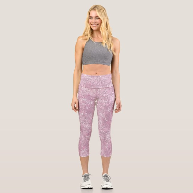 Marbled Silk Moire Pattern in Dusty Pink Capri Leggings (Front)