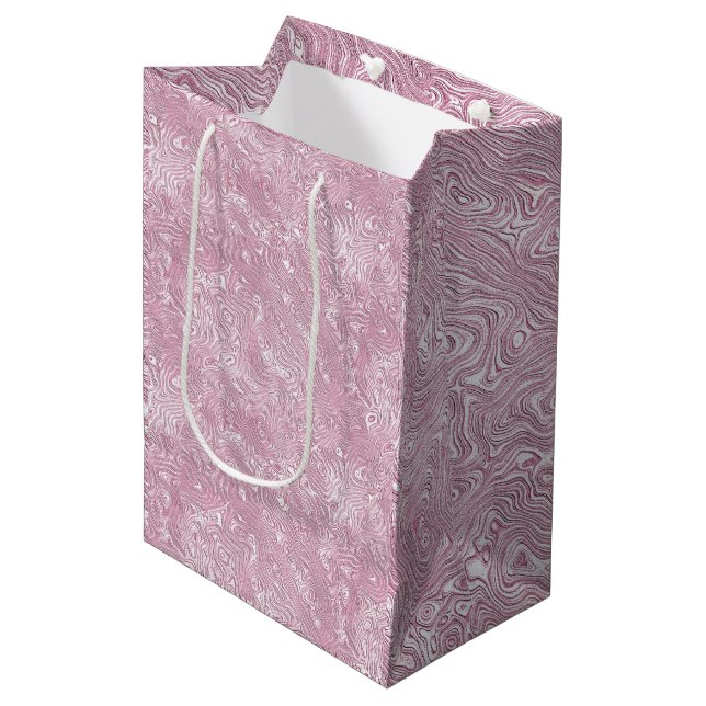 Marbled Silk Moire Pattern in Dusty Pink Medium Gift Bag (Front Angled)