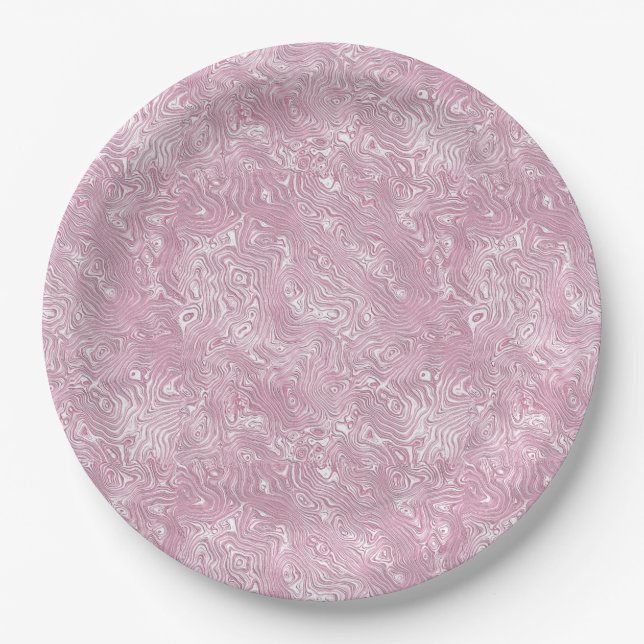 Marbled Silk Moire Pattern in Dusty Pink Paper Plate (Front)