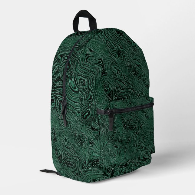 Marbled Silk Moire Pattern in Forest Green Printed Backpack (Back Corner Left)