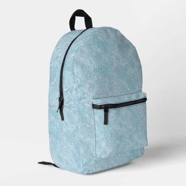 Marbled Silk Moire Pattern in Pale Blue  Printed Backpack (Back Corner Left)