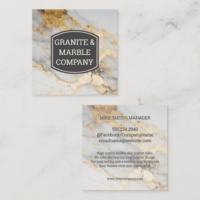 Marbled Slab Gold White Square Business Card (Front/Back)