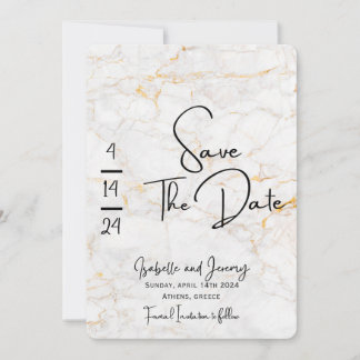 Marbled stone and gold save the date invitation 