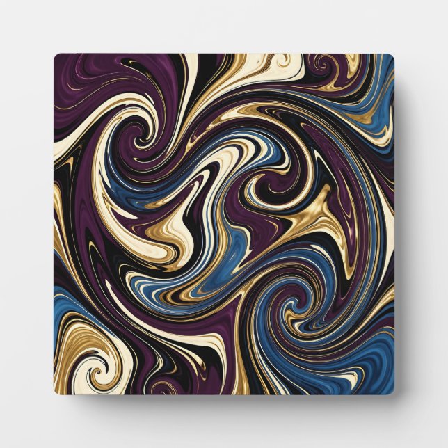  Marbled Swirl Purple Gold Blue Abstract Plaque (Front)