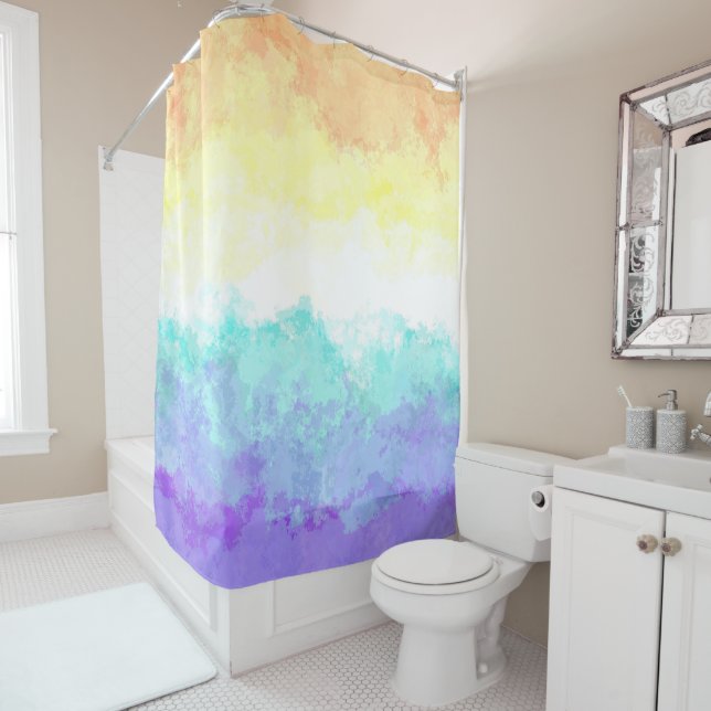 Marbled Swirly Boho Abstract Genderfaun Pride Flag Shower Curtain (In Situ)