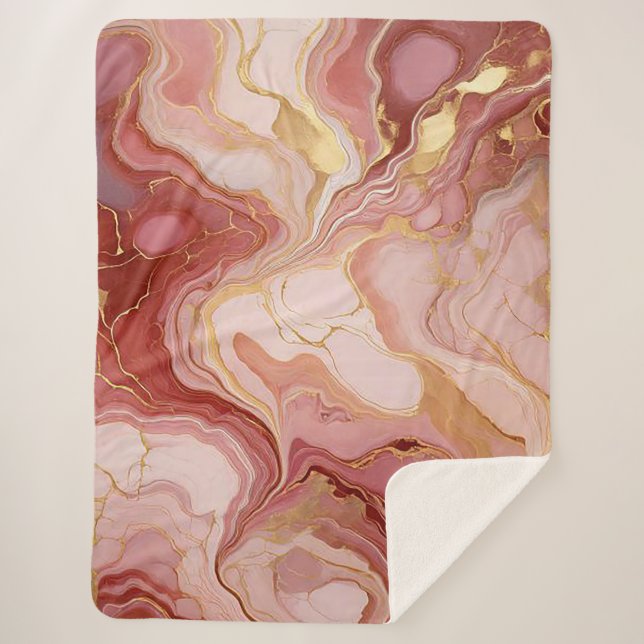 Marbled Terracotta and Gold Sherpa Blanket (Front)
