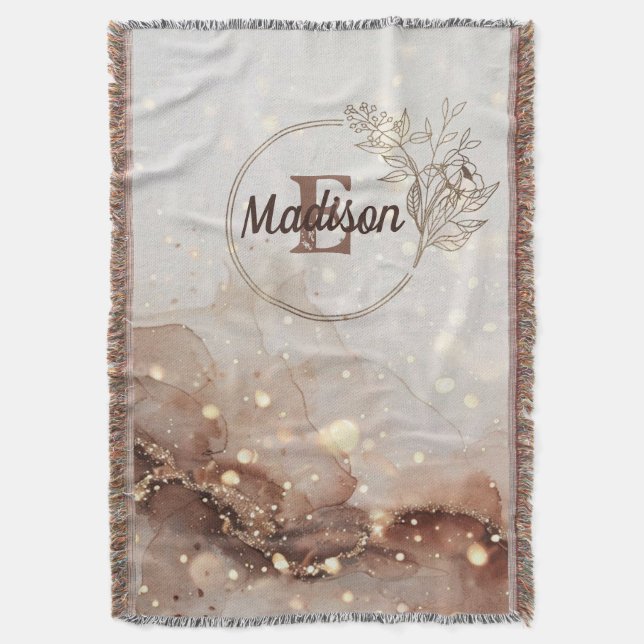 Marbled Watercolor with Glitter Accents Throw Blanket (Front Vertical)