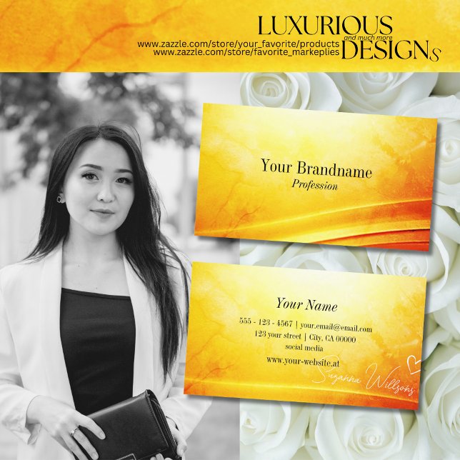 Marbled Yellow Orange Curved Decor Excellently Business Card (Creator Uploaded)