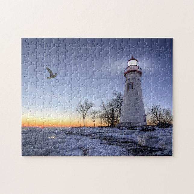 Marblehead Lighthouse Winter Sunrise Jigsaw Puzzle (Horizontal)